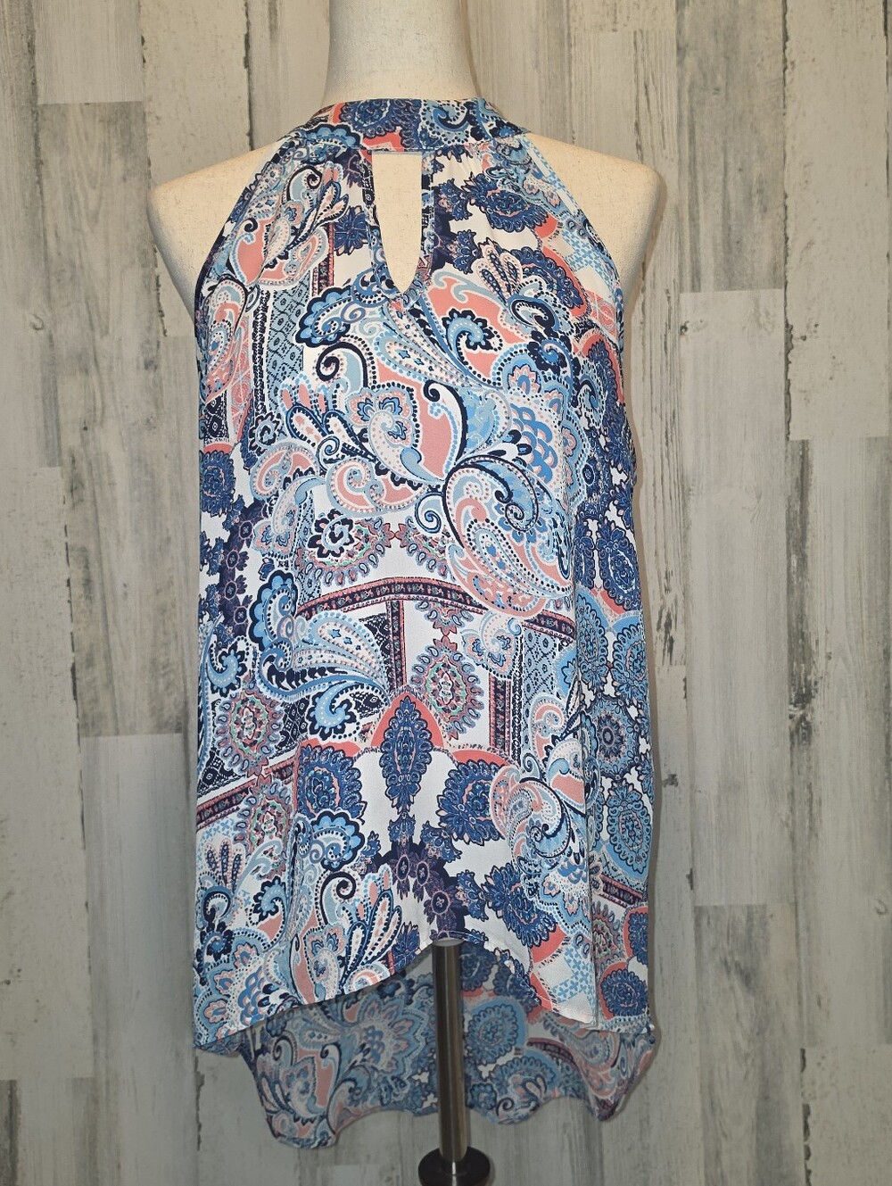 Status by Chenault M Paisley Halter Tie Neck Blouse Sleeveless Hi Low Boho Top